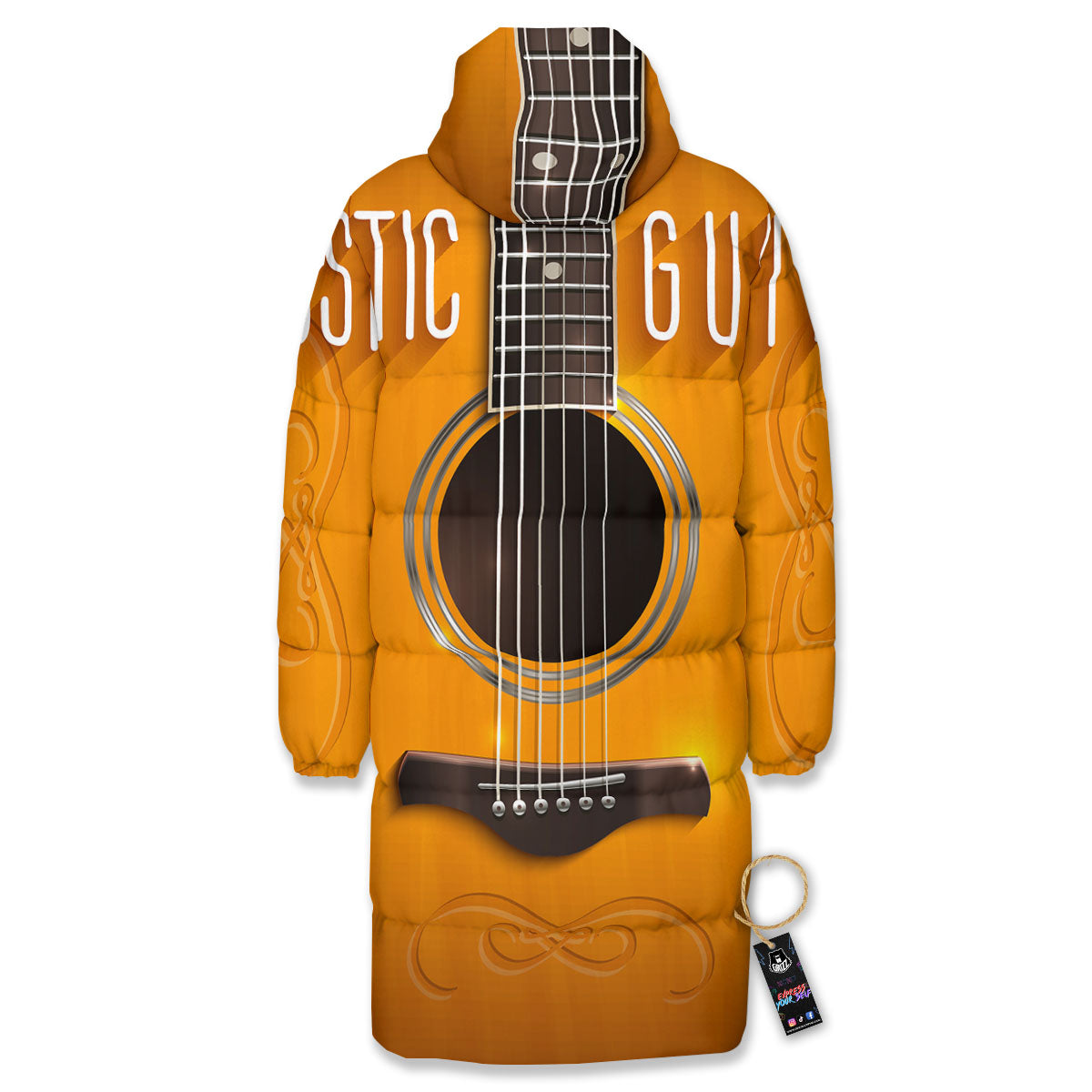 Guitar Acoustic Print Long Down Jacket-grizzshop