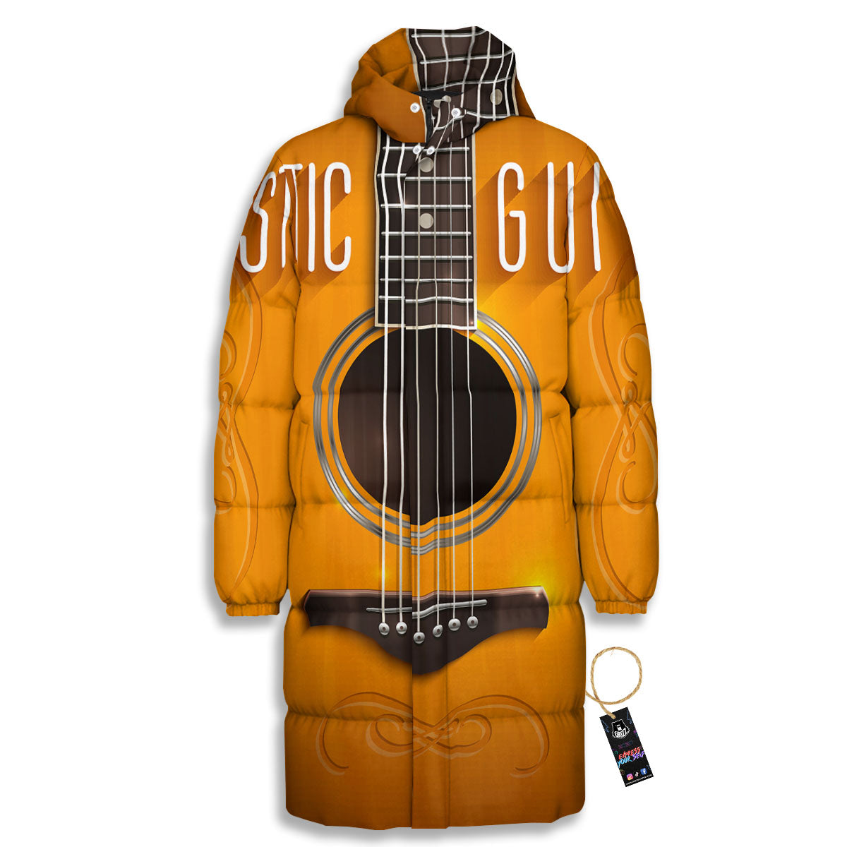 Guitar Acoustic Print Long Down Jacket-grizzshop