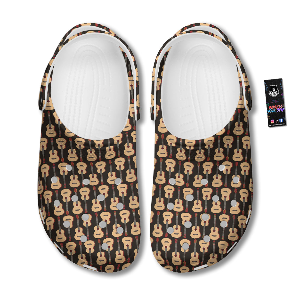 Guitar Acoustic Print Pattern Clog-grizzshop