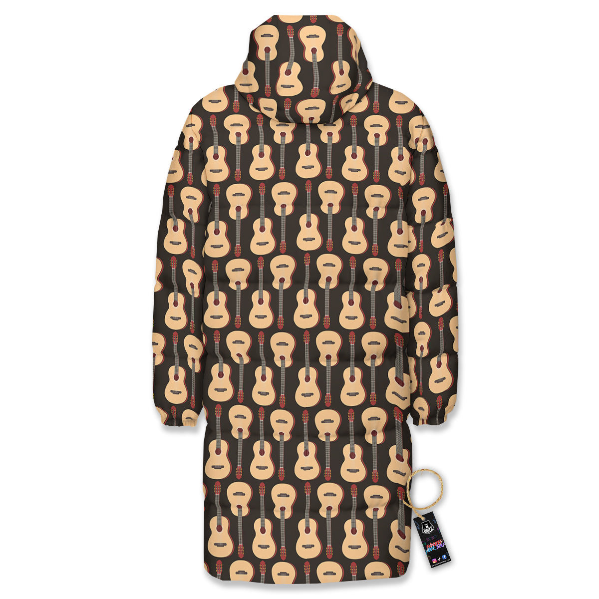 Guitar Acoustic Print Pattern Long Down Jacket-grizzshop