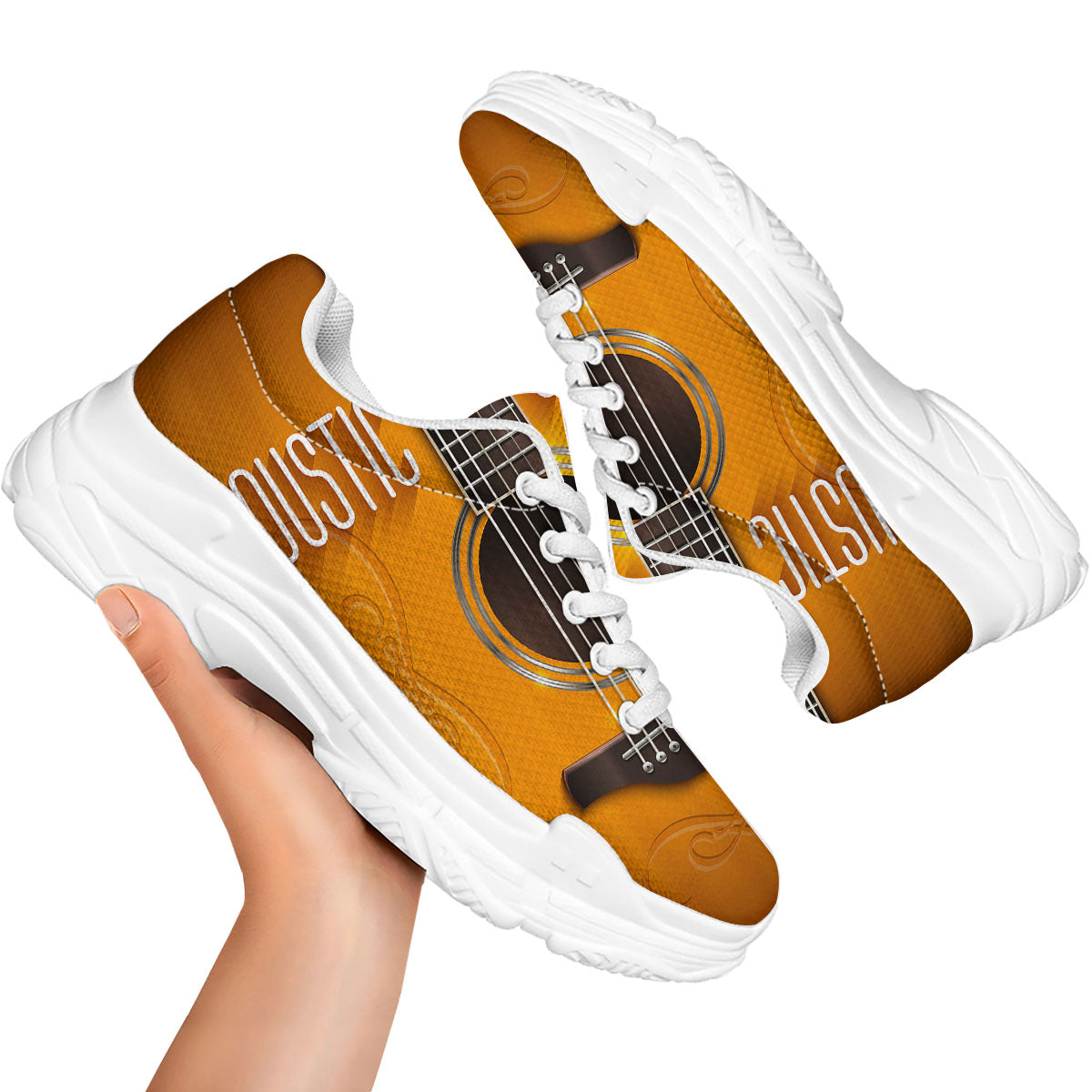 Guitar Acoustic Print White Chunky Shoes-grizzshop
