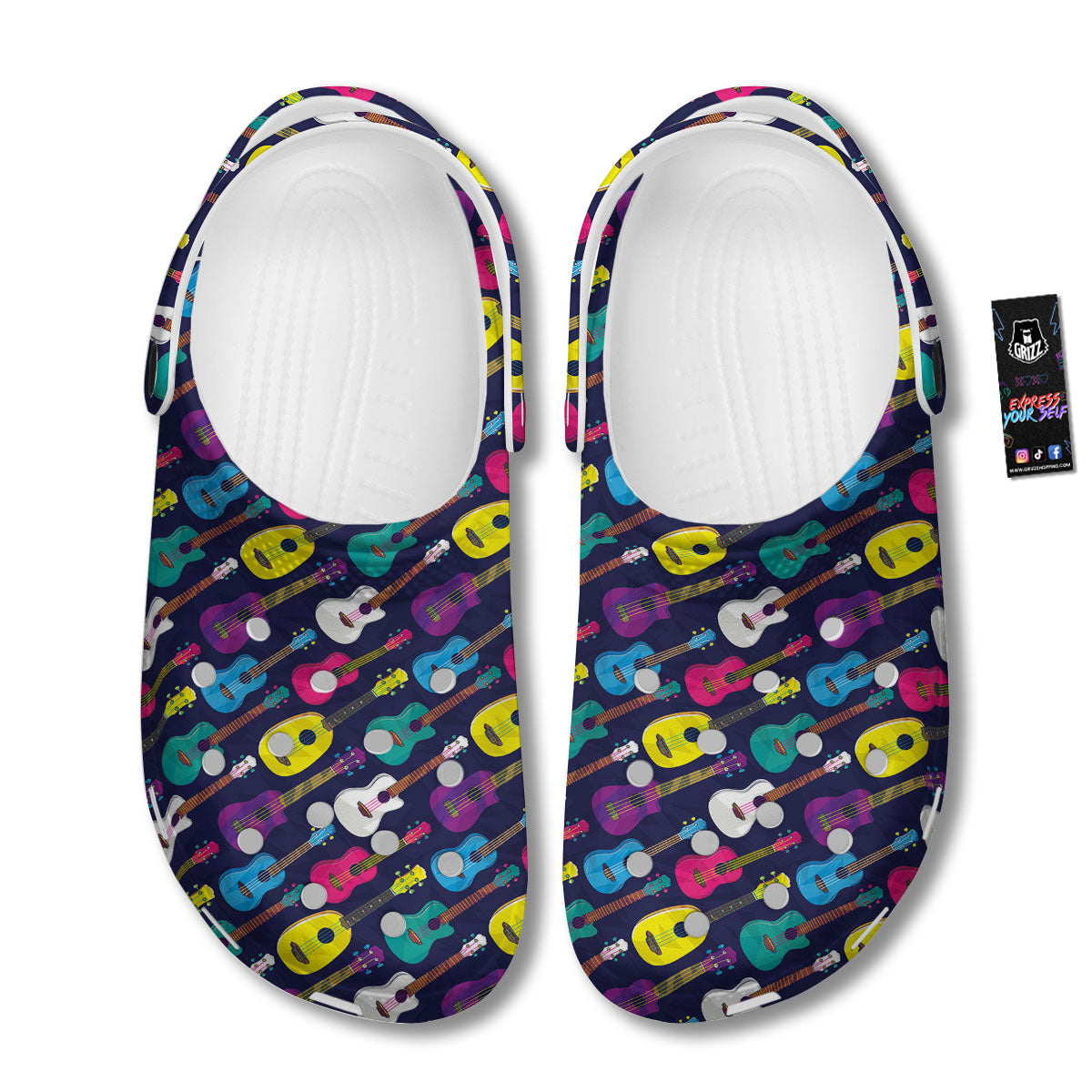 Guitar Colorful Print Pattern Clog-grizzshop