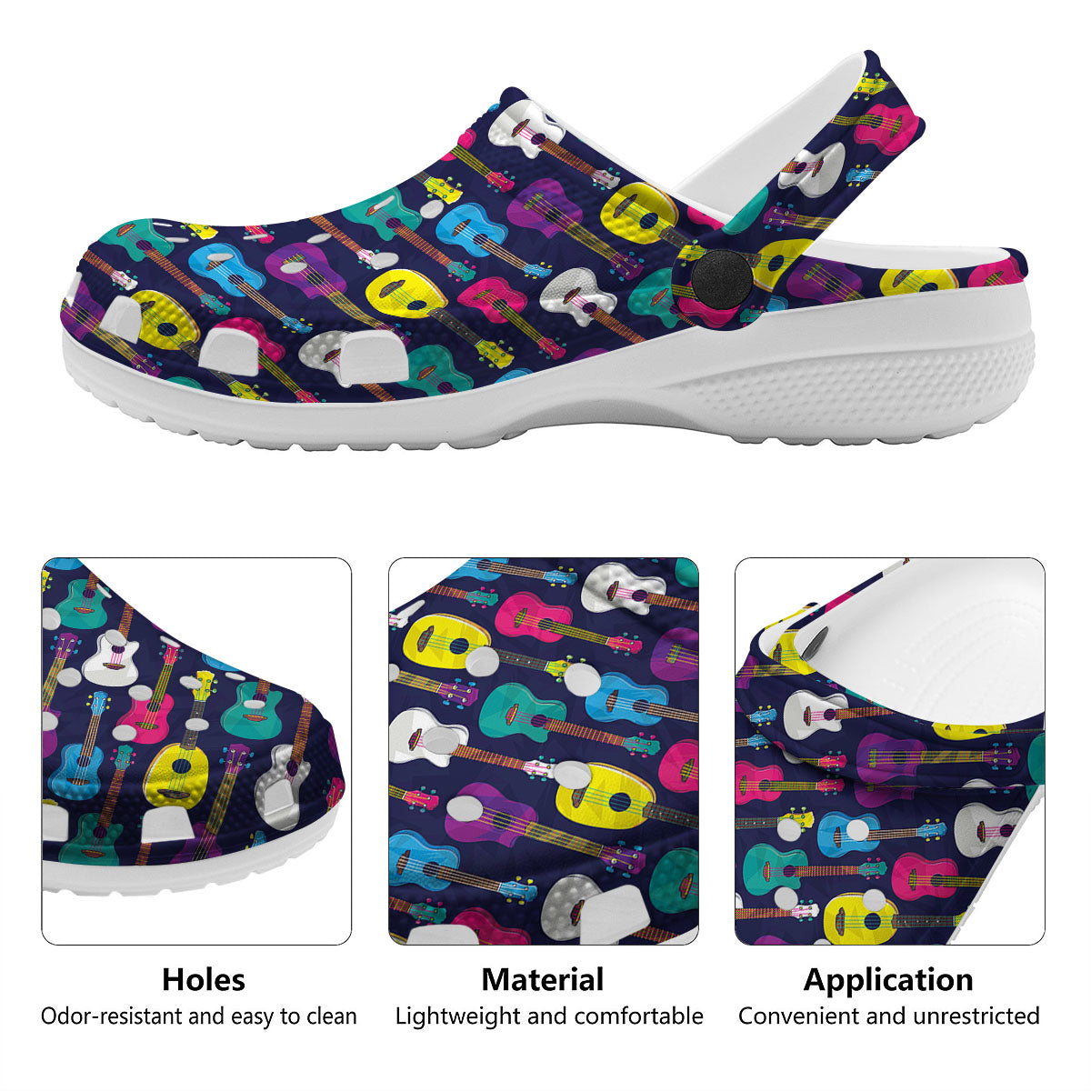 Guitar Colorful Print Pattern Clog-grizzshop