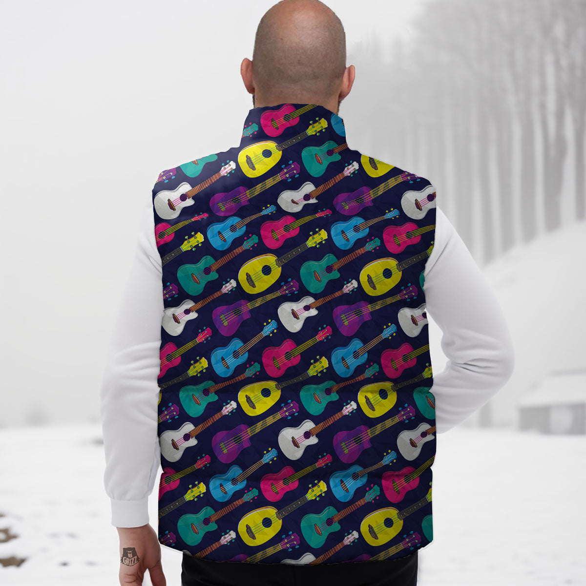 Guitar Colorful Print Pattern Down Vest-grizzshop
