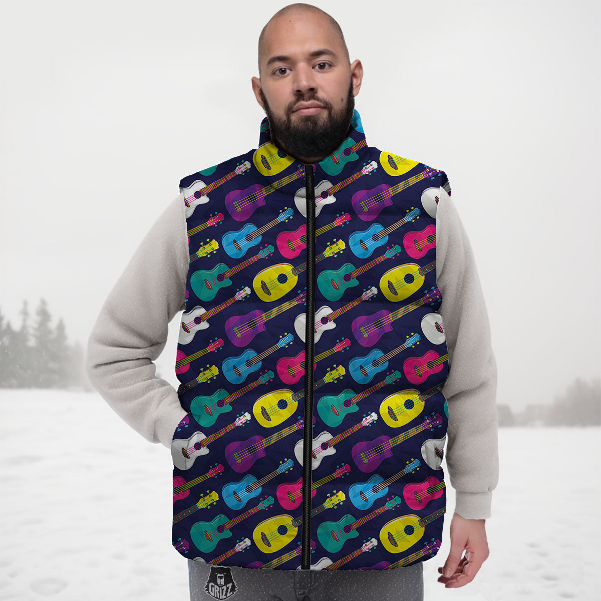 Guitar Colorful Print Pattern Down Vest-grizzshop