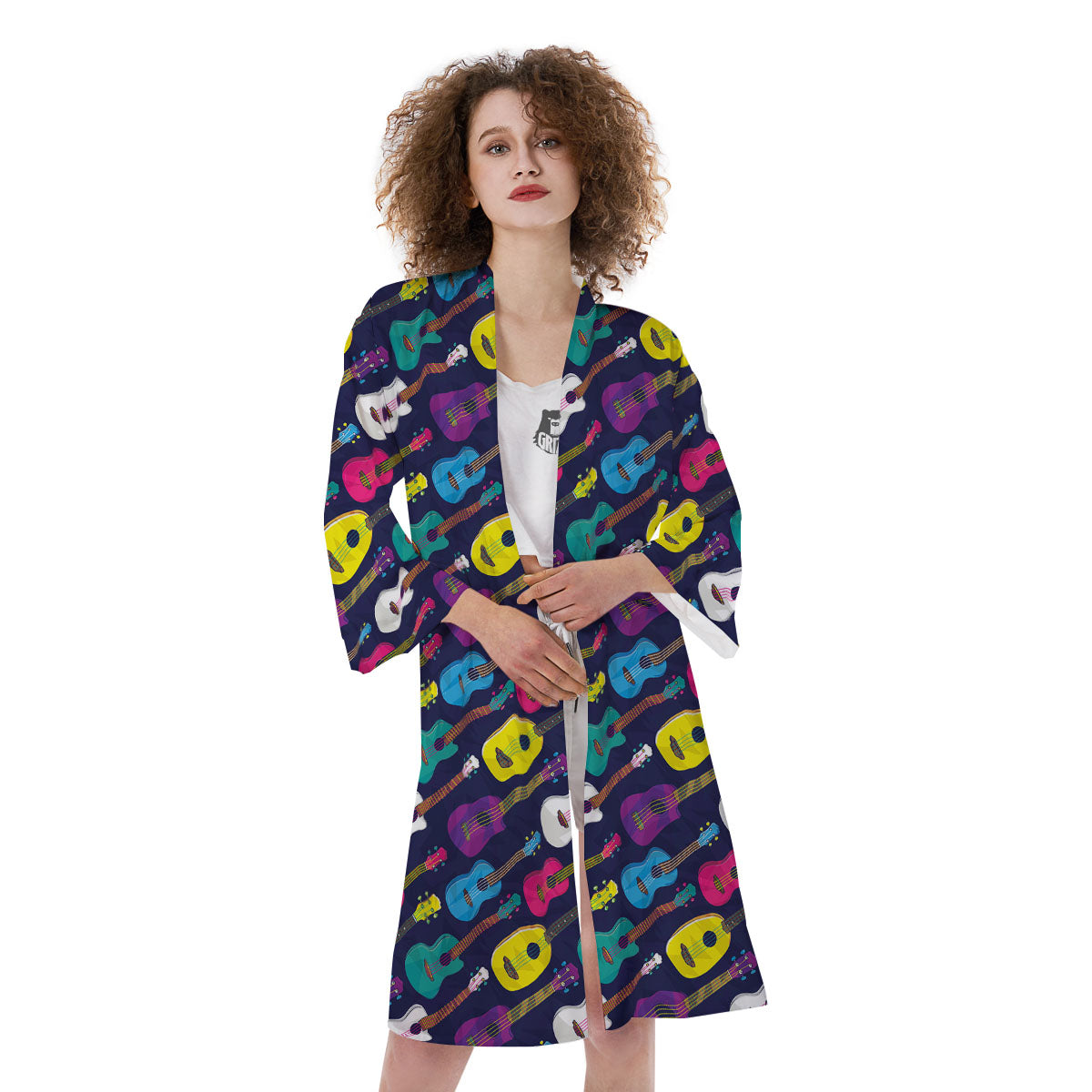 Guitar Colorful Print Pattern Kimono-grizzshop