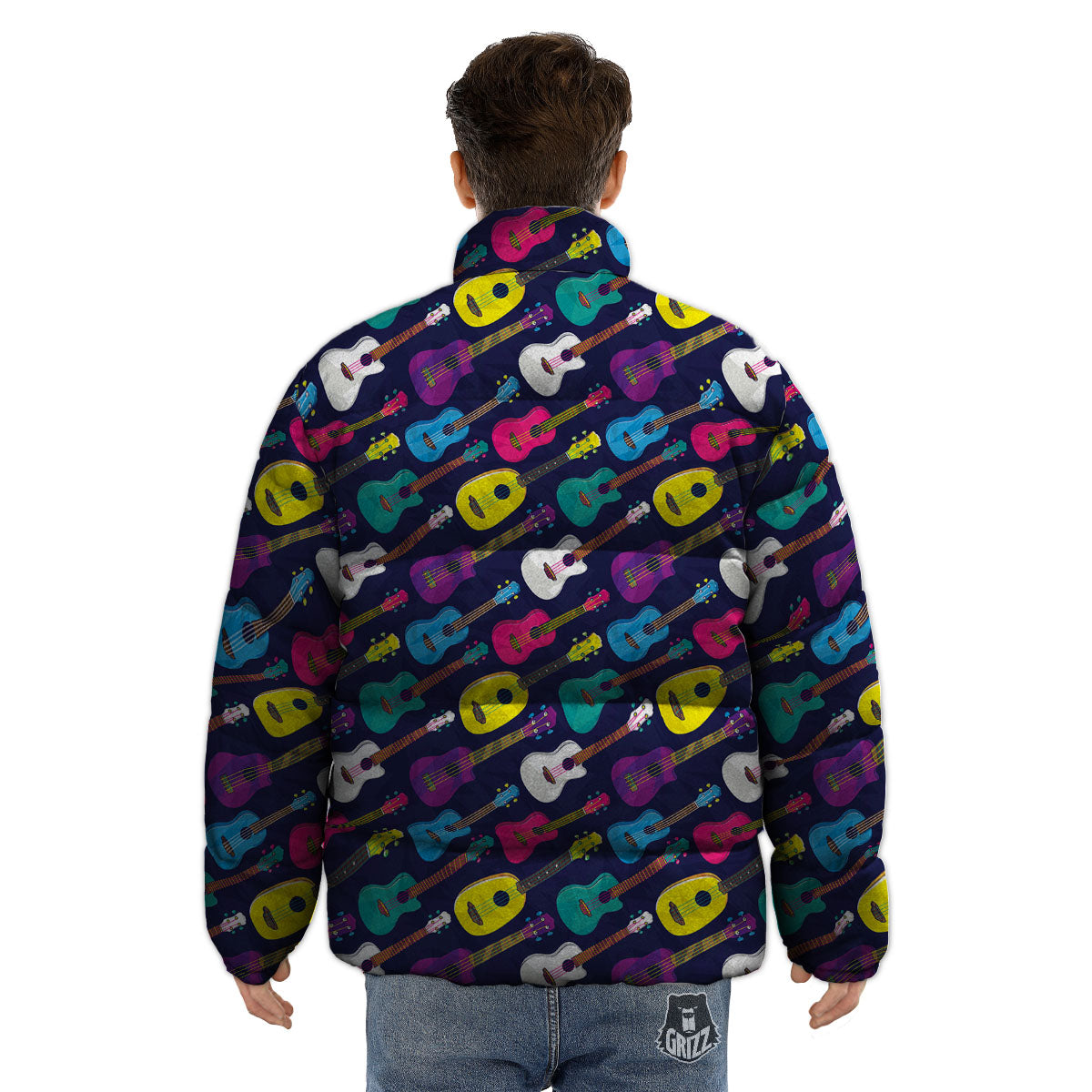 Guitar Colorful Print Pattern Puffer Jacket-grizzshop
