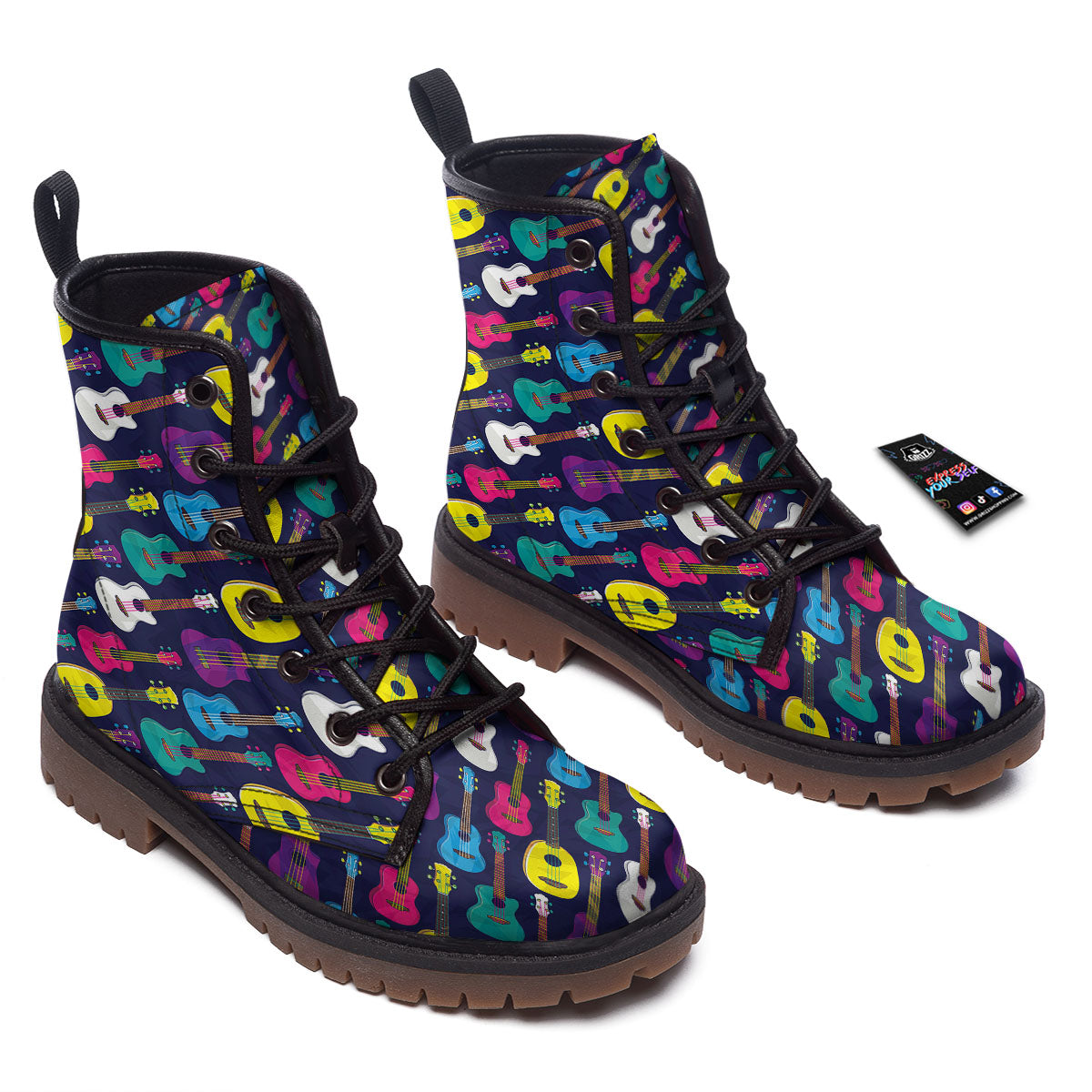 Guitar Colorful Print Pattern Work Boots-grizzshop