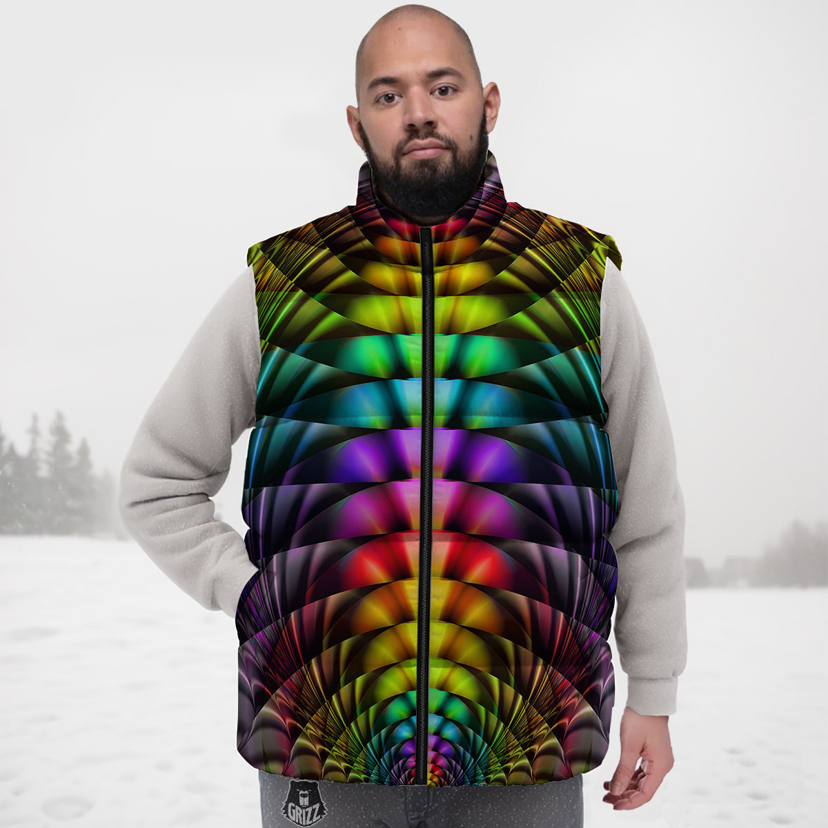Guitar Pattern Print Down Vest-grizzshop