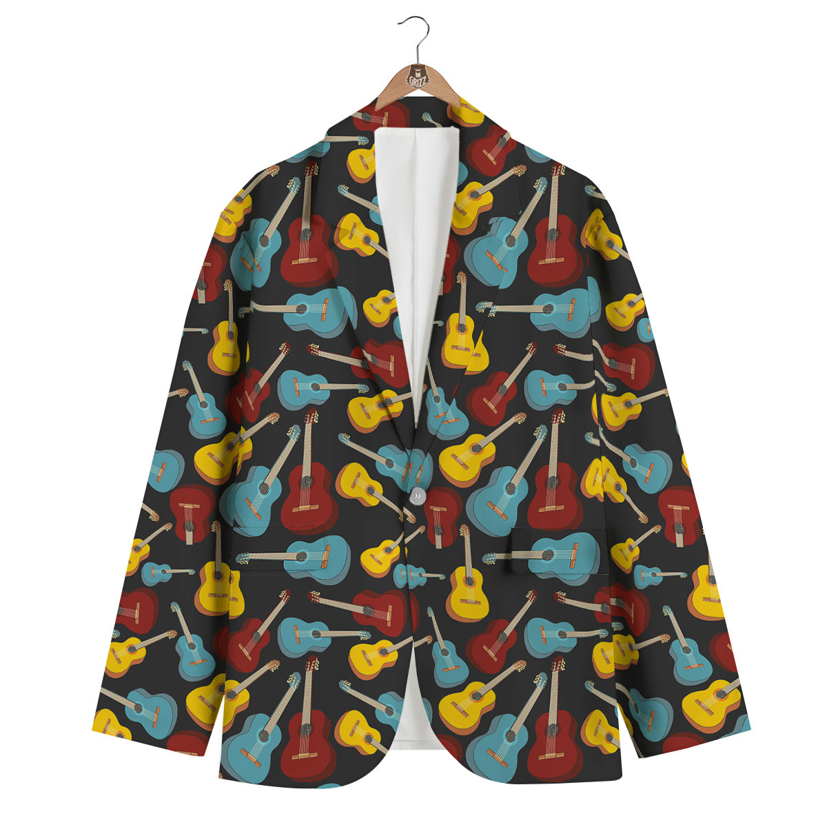 Guitar Pattern Print Men's Blazer-grizzshop