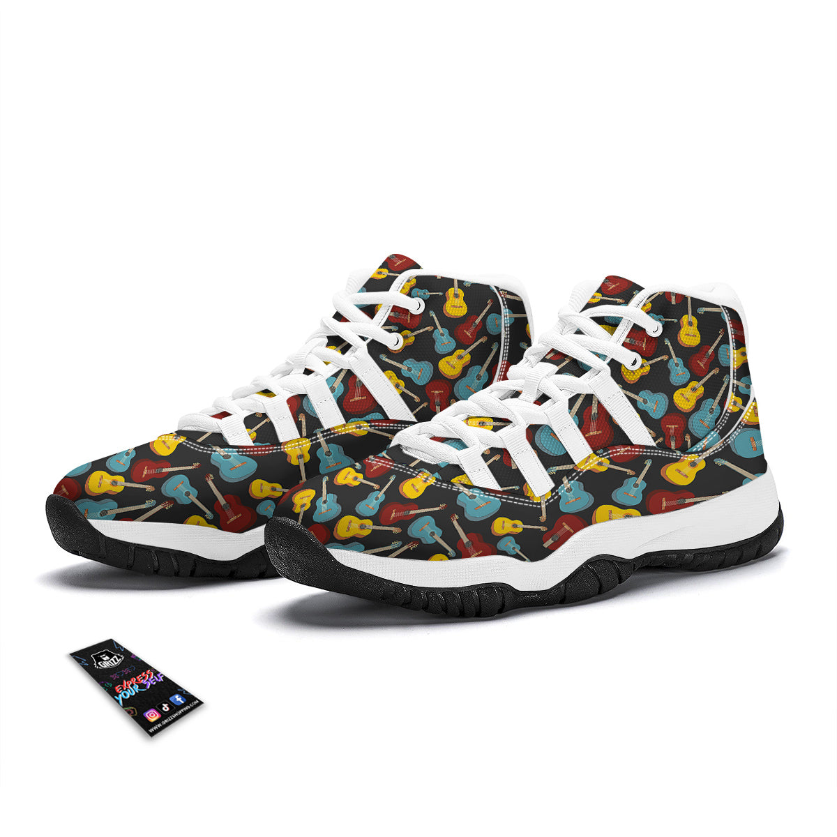 Guitar Pattern Print White Bball Shoes-grizzshop