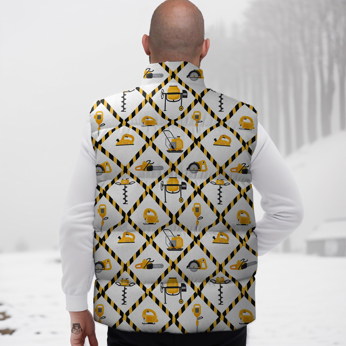 Guitar Print Pattern Down Vest-grizzshop