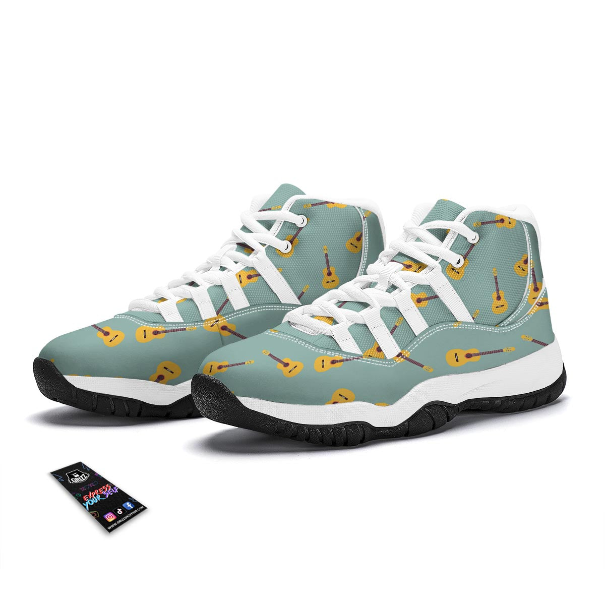 Guitar Print Pattern White Bball Shoes-grizzshop