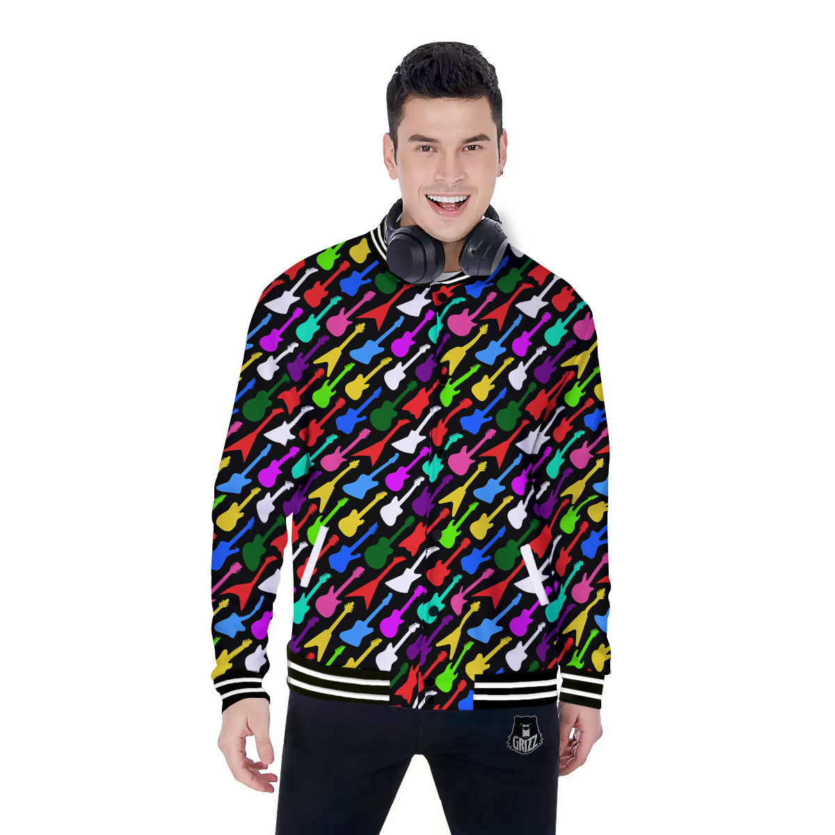 Guitars Colorful Print Pattern Baseball Jacket-grizzshop