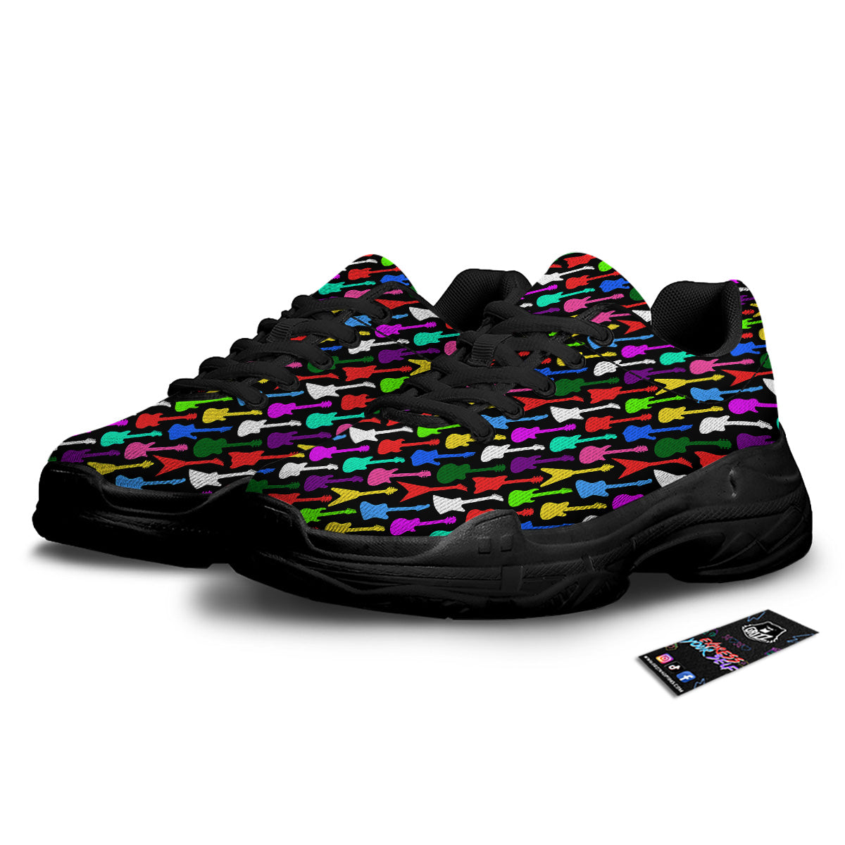 Guitars Colorful Print Pattern Black Chunky Shoes-grizzshop