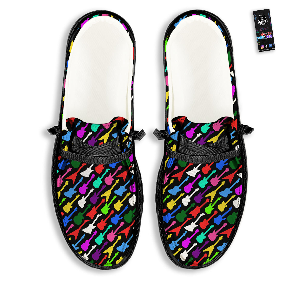 Guitars Colorful Print Pattern Black Loafers-grizzshop