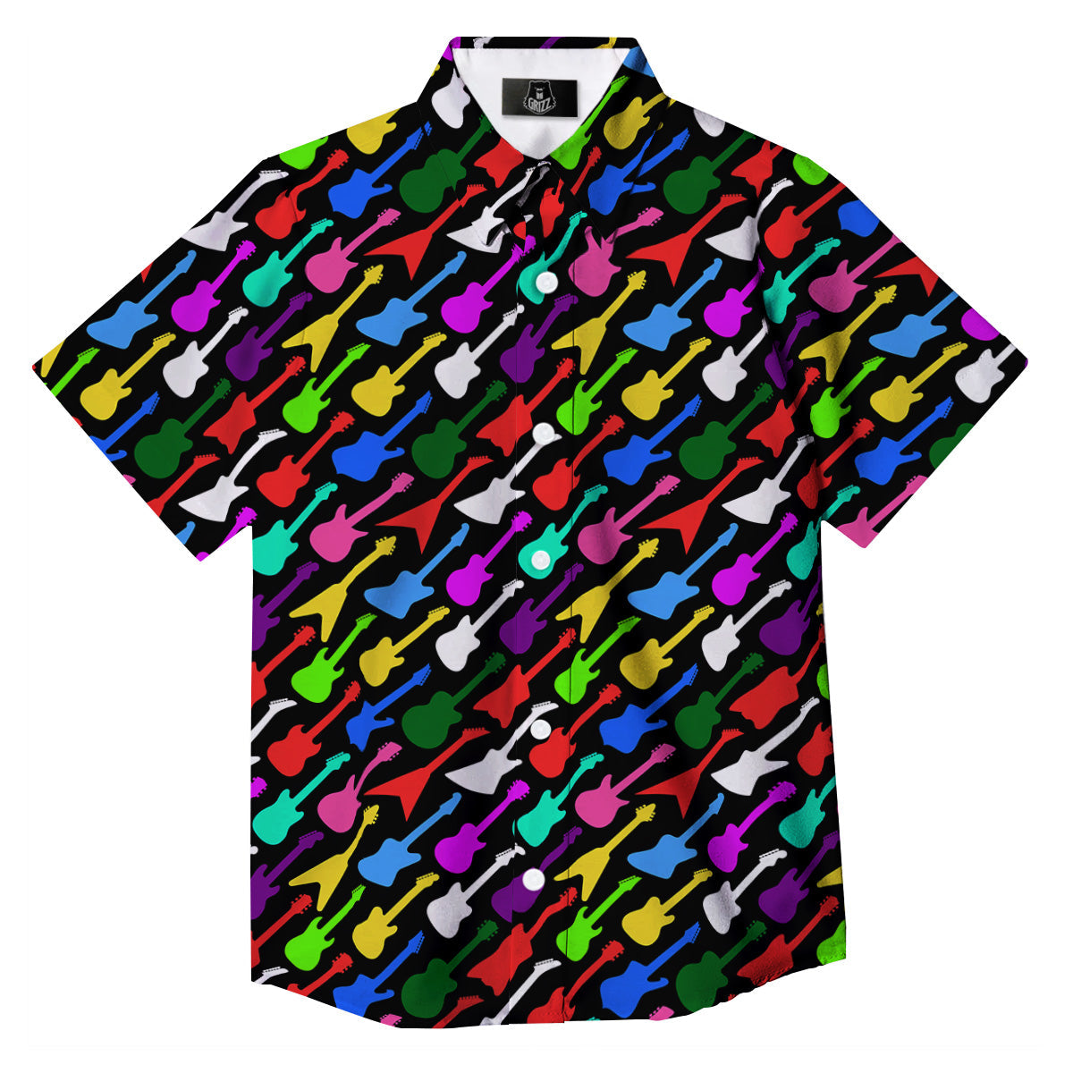 Guitars Colorful Print Pattern Button Up Shirt-grizzshop