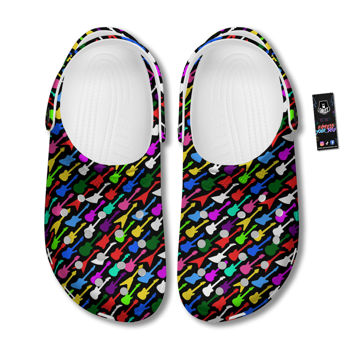 Guitars Colorful Print Pattern Clog-grizzshop