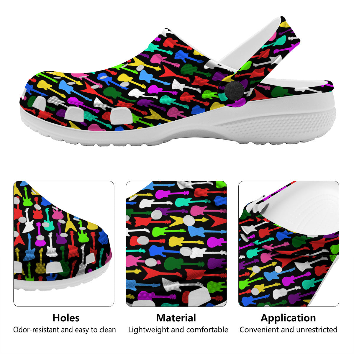 Guitars Colorful Print Pattern Clog-grizzshop
