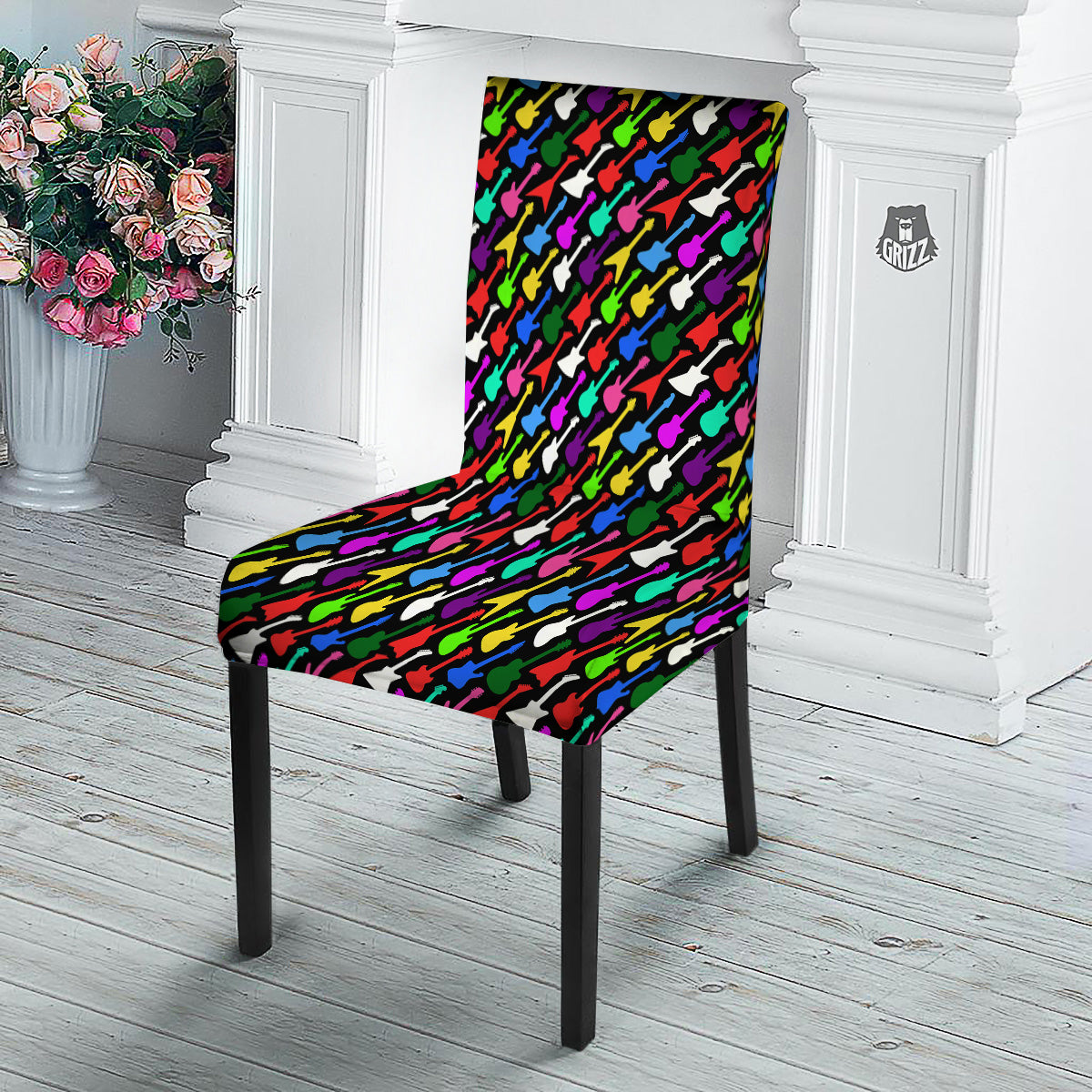 Guitars Colorful Print Pattern Dining Chair Slipcover-grizzshop