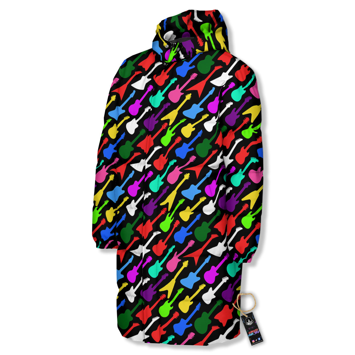 Guitars Colorful Print Pattern Long Down Jacket-grizzshop