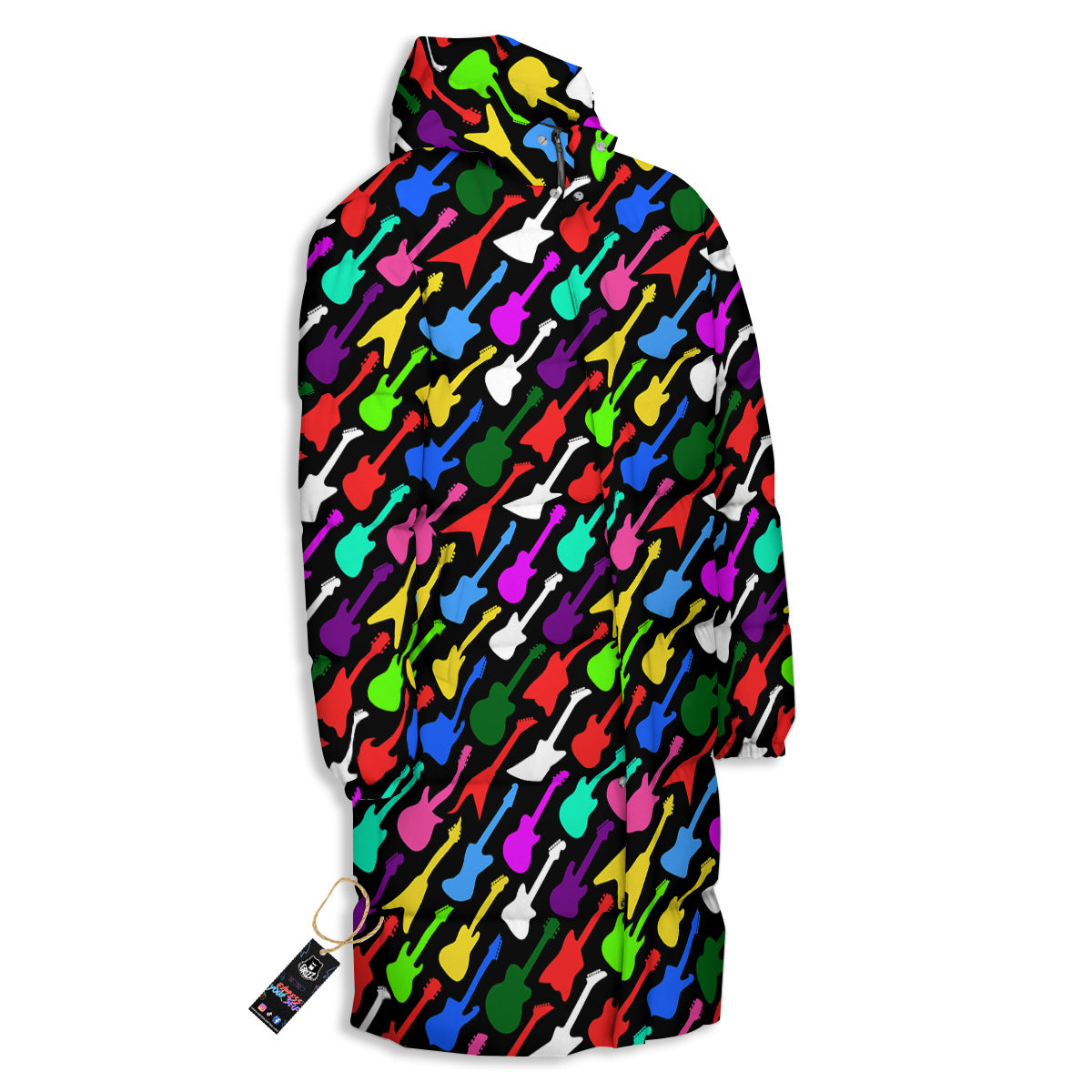 Guitars Colorful Print Pattern Long Down Jacket-grizzshop