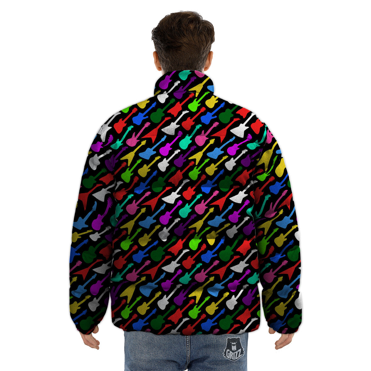 Guitars Colorful Print Pattern Puffer Jacket-grizzshop