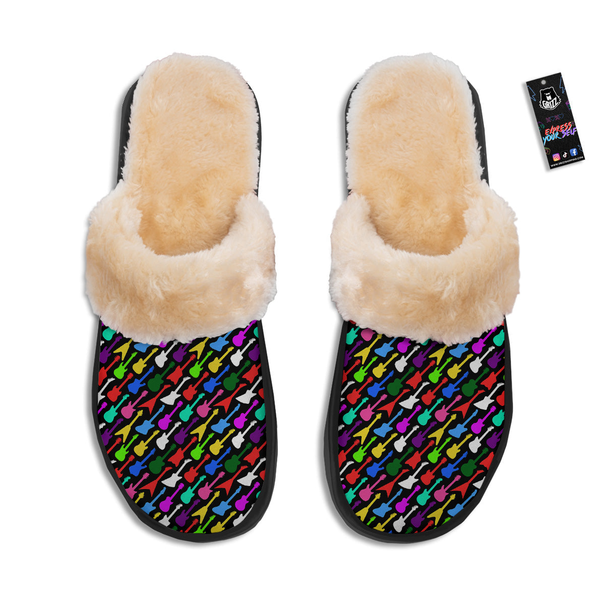 Guitars Colorful Print Pattern Slippers-grizzshop
