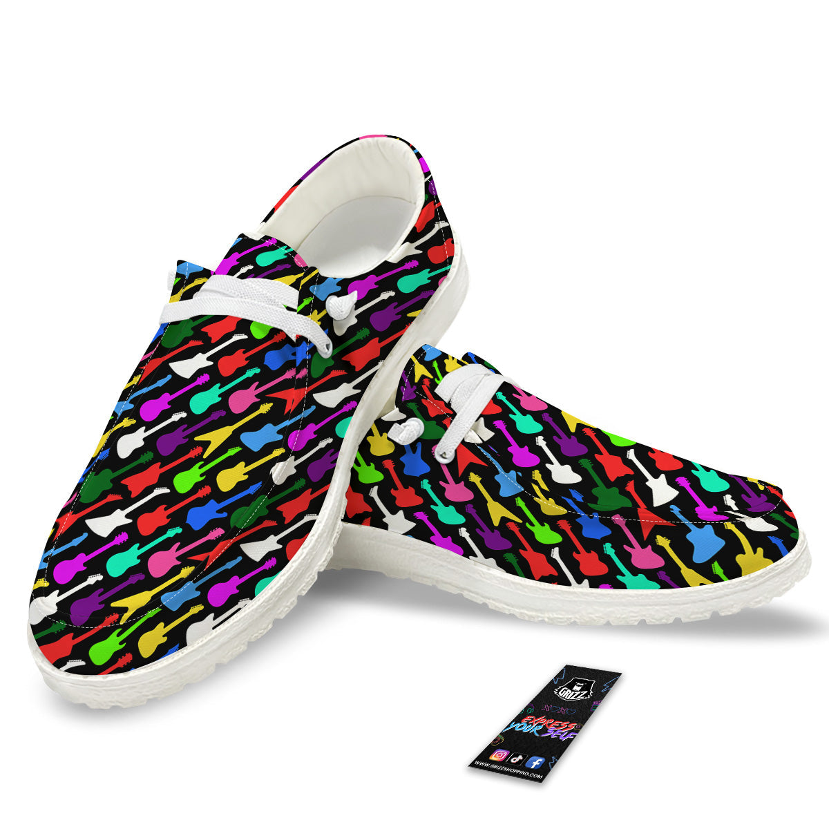 Guitars Colorful Print Pattern White Loafers-grizzshop