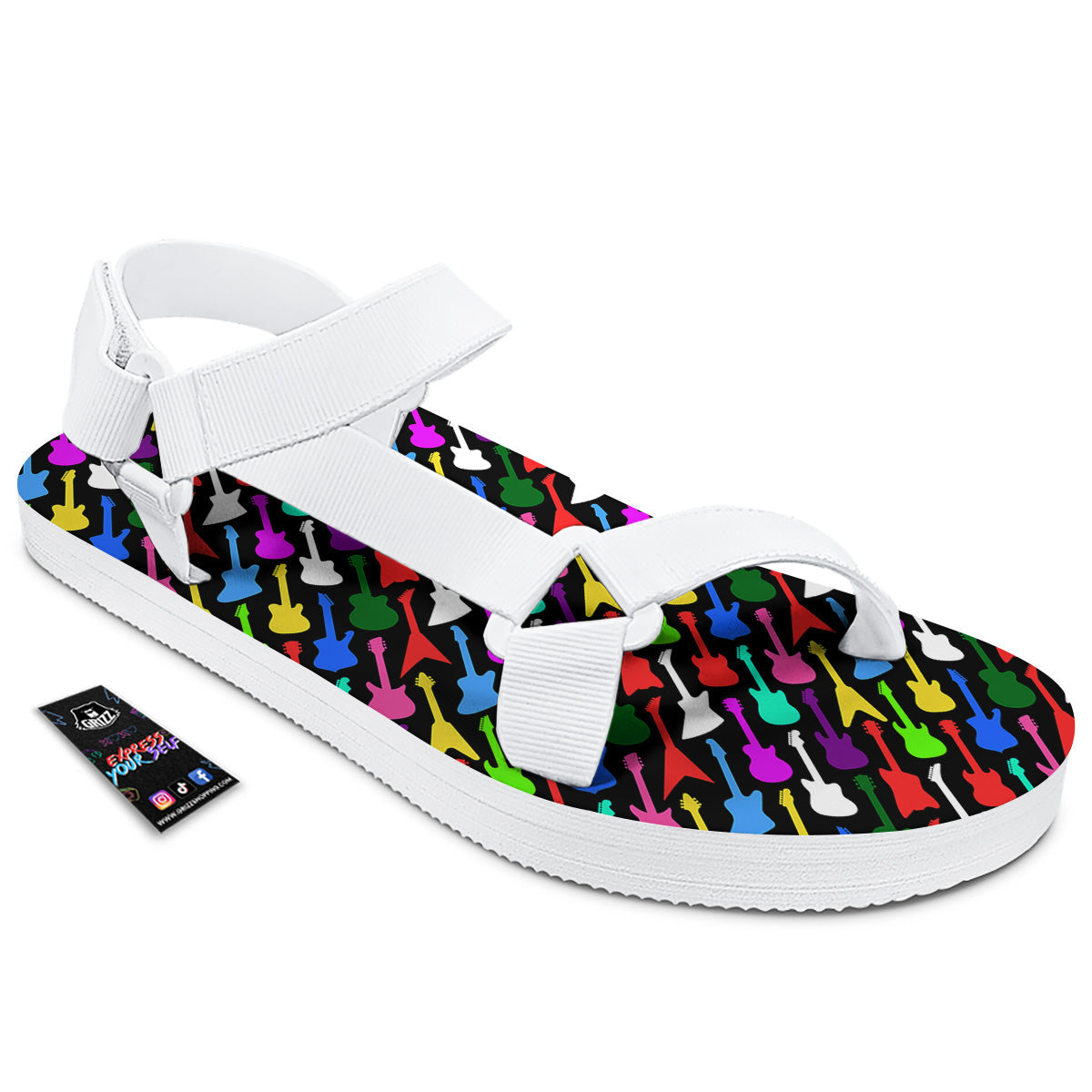 Guitars Colorful Print Pattern White Open Toe Sandals-grizzshop