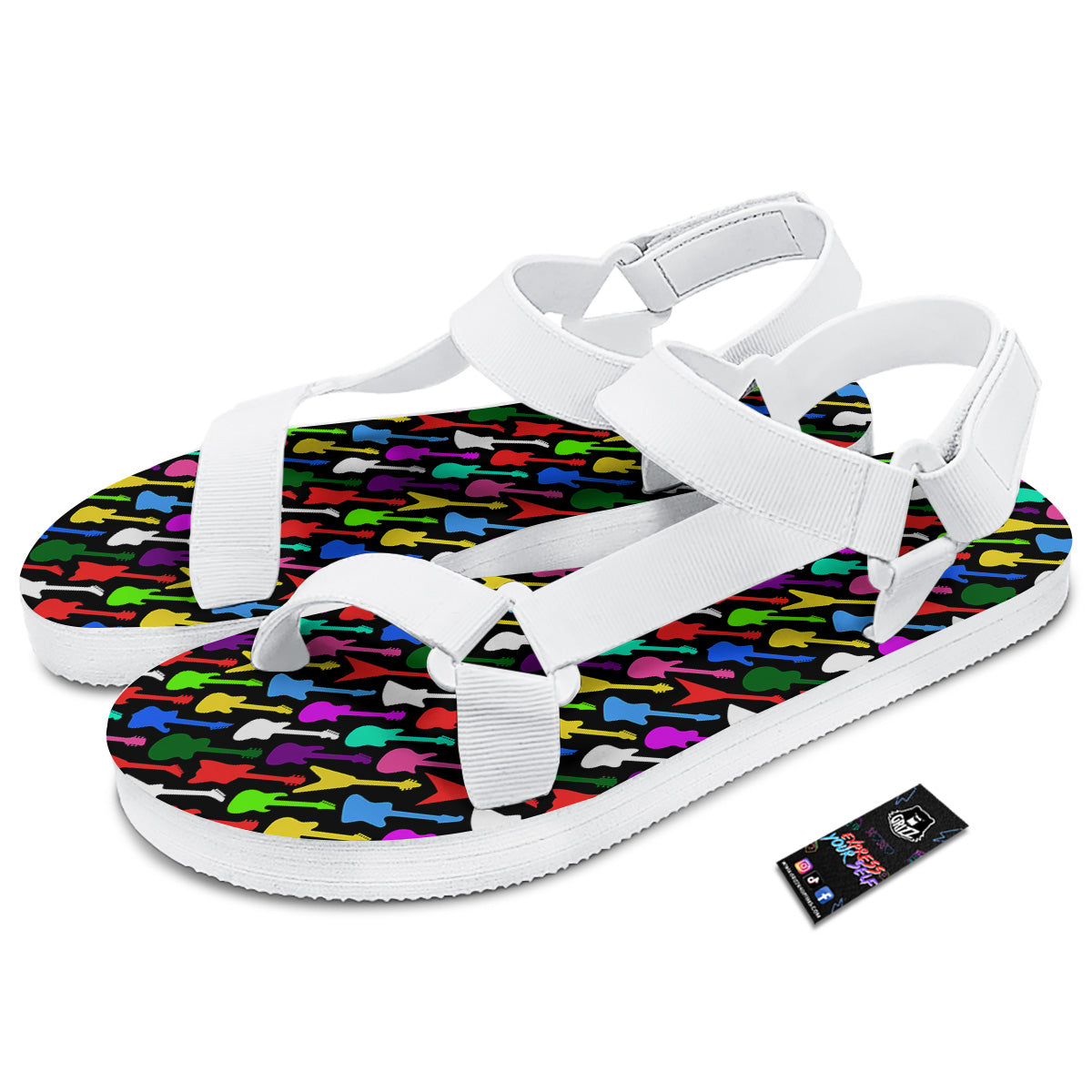Guitars Colorful Print Pattern White Open Toe Sandals-grizzshop