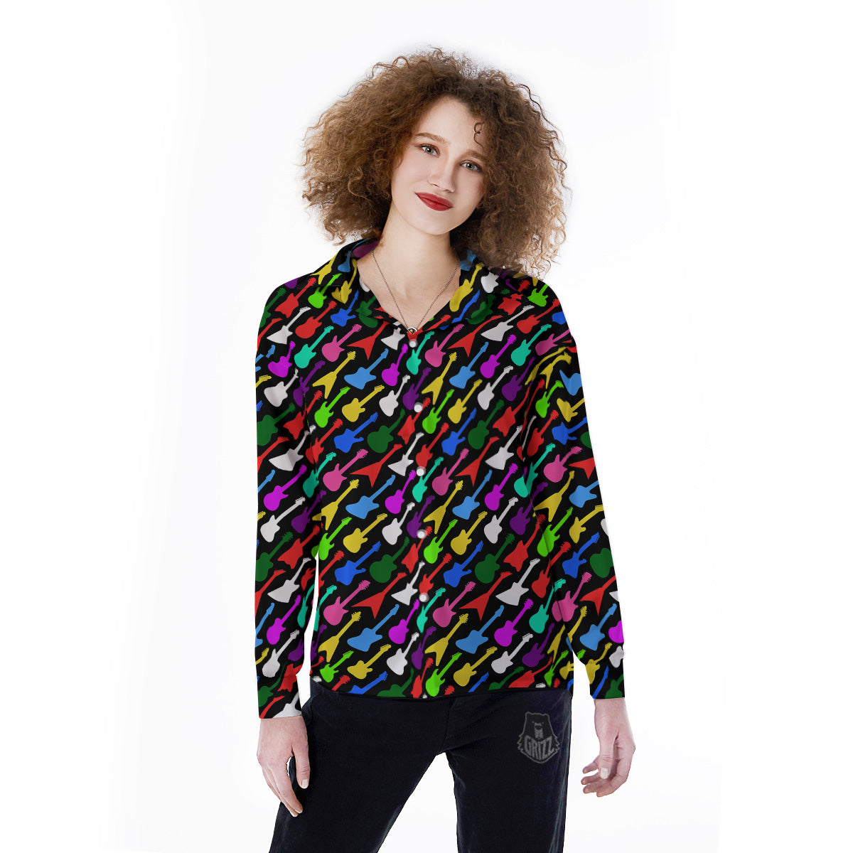 Guitars Colorful Print Pattern Women's Long Sleeve Shirts-grizzshop