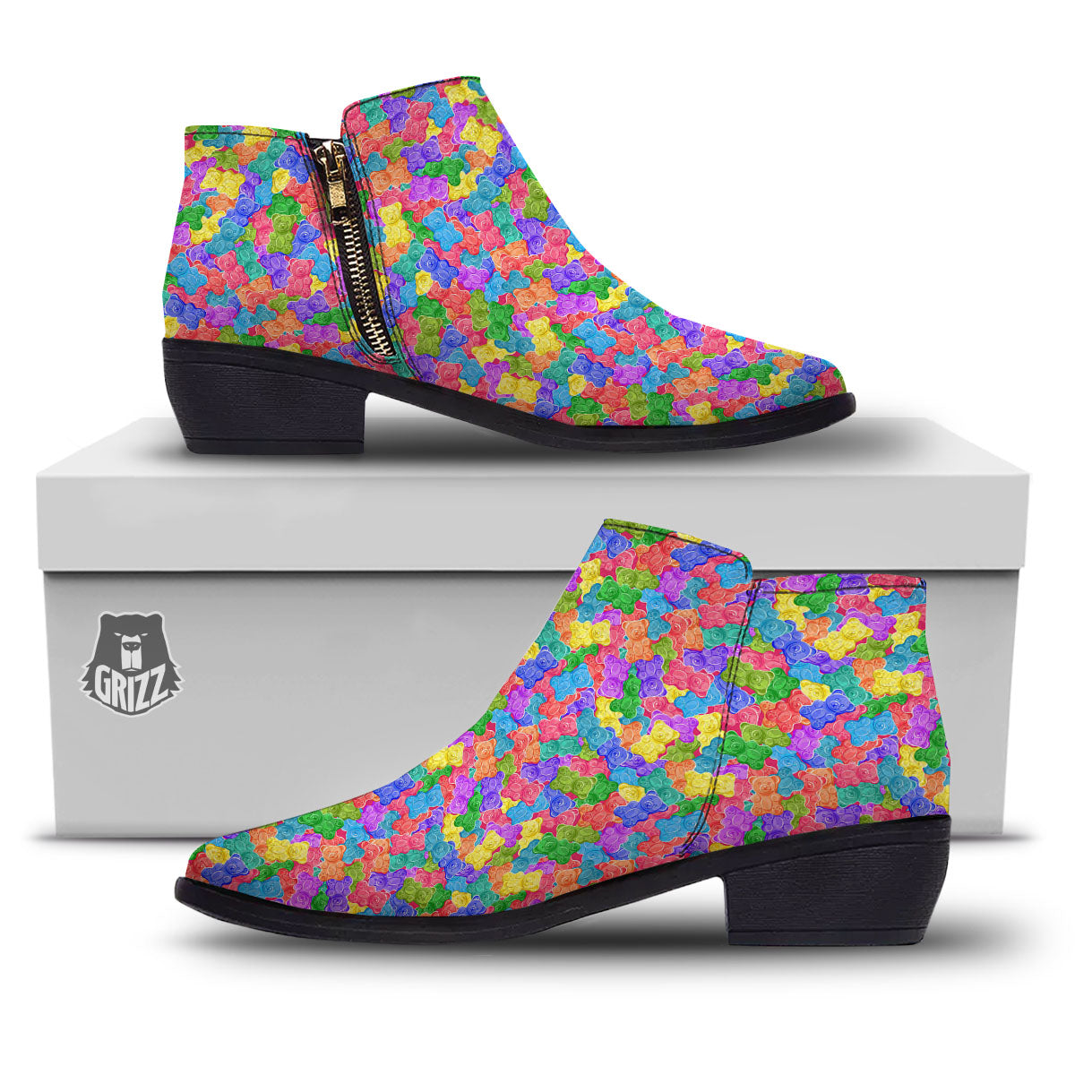 Gummy Bear Colorful Print Ankle Boots-grizzshop