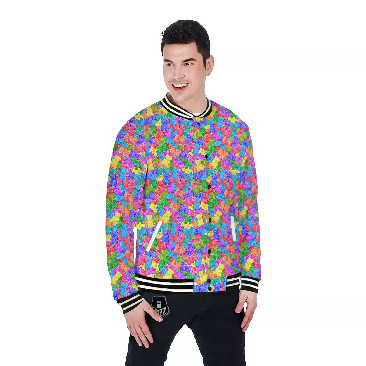 Gummy Bear Colorful Print Baseball Jacket-grizzshop