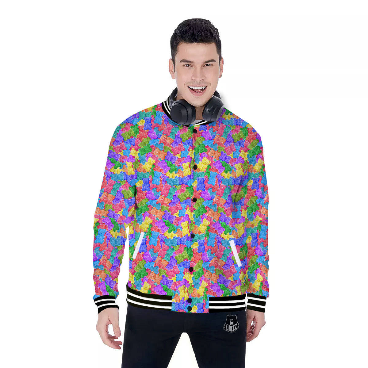 Gummy Bear Colorful Print Baseball Jacket-grizzshop
