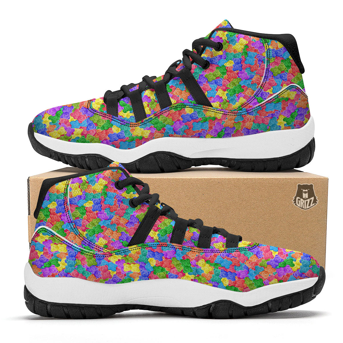 Gummy Bear Colorful Print Black Bball Shoes-grizzshop