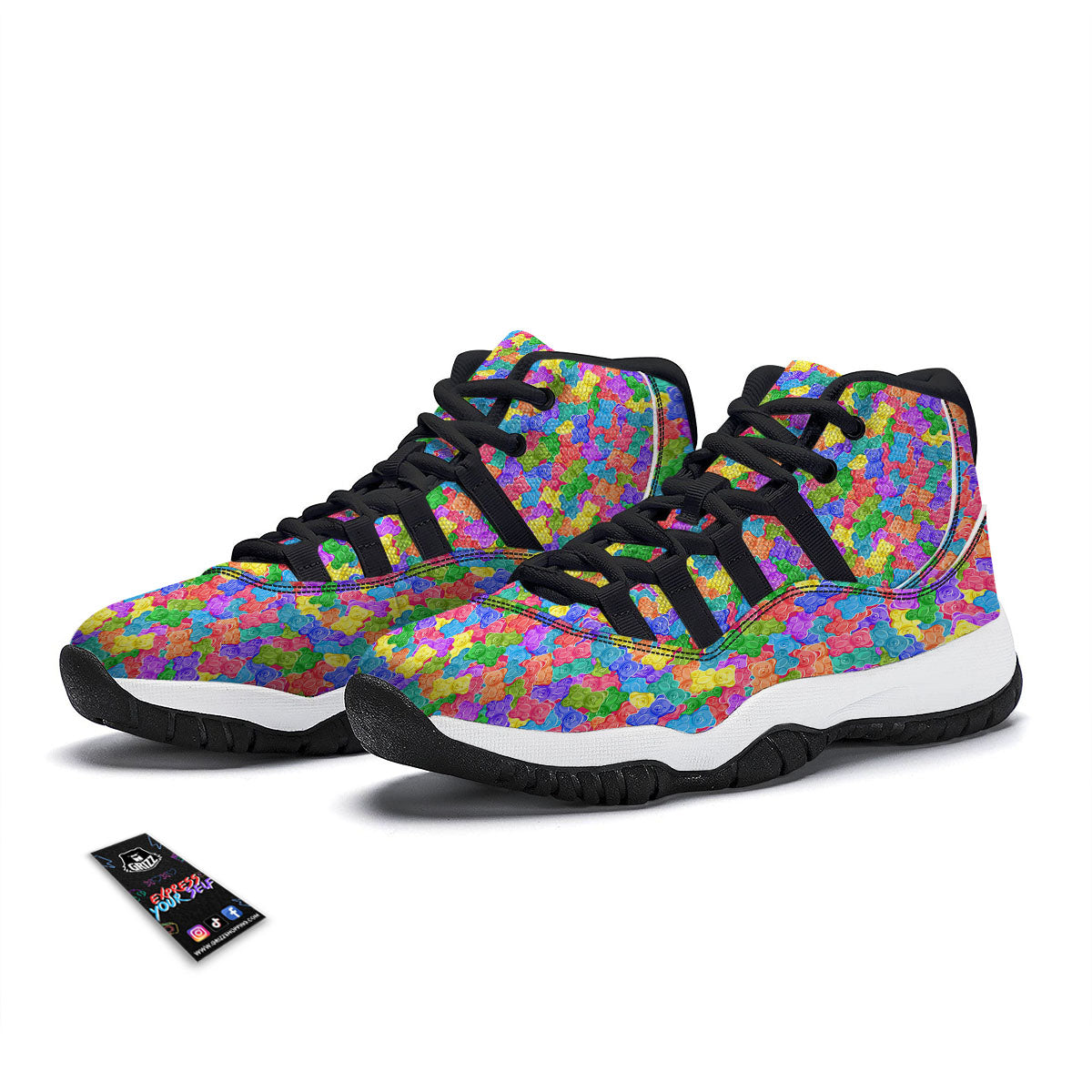 Gummy Bear Colorful Print Black Bball Shoes-grizzshop