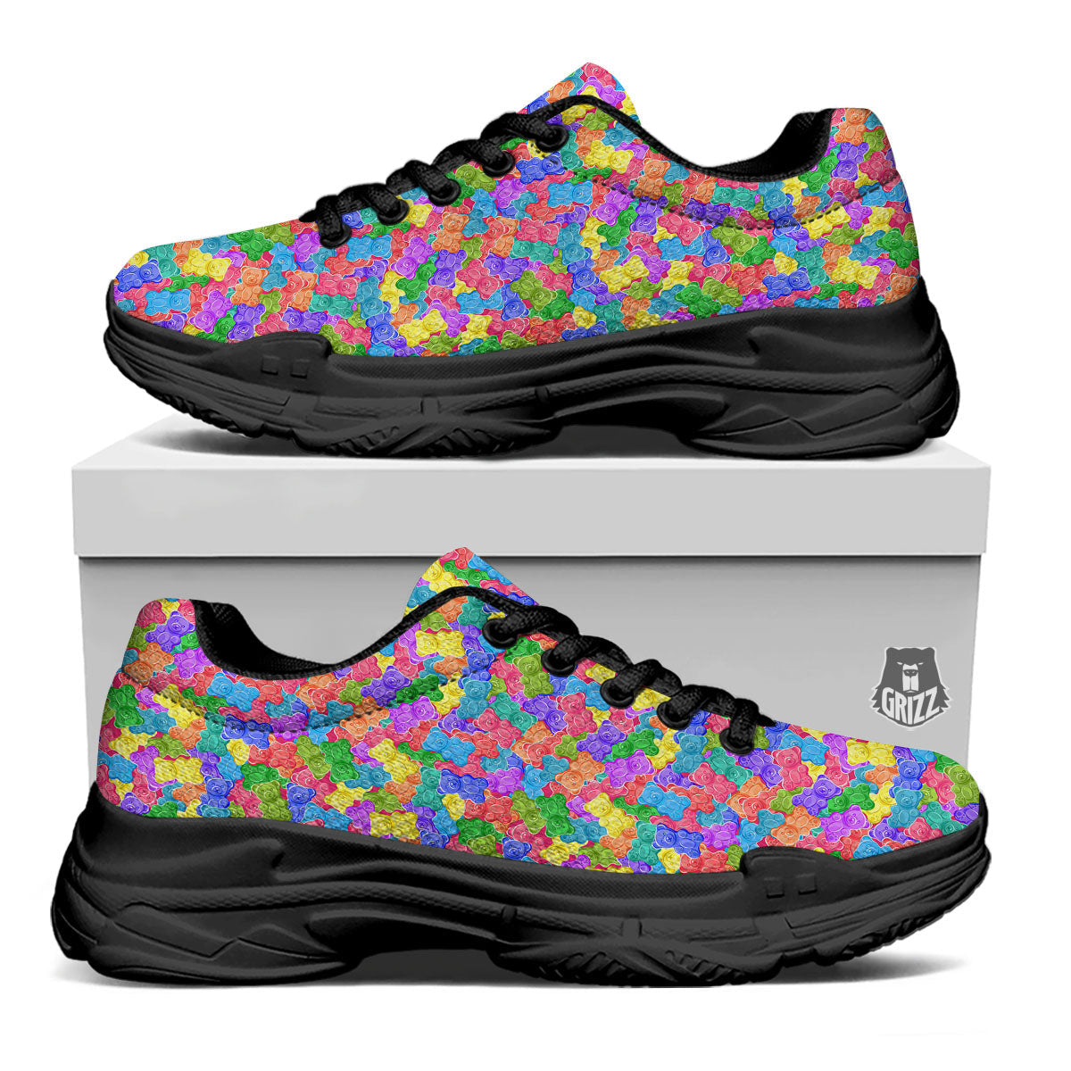 Gummy Bear Colorful Print Black Chunky Shoes-grizzshop