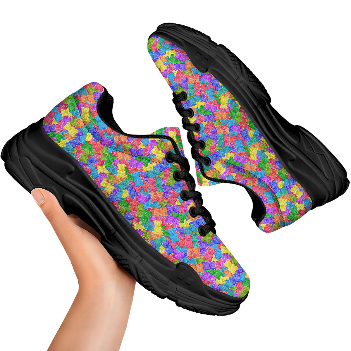 Gummy Bear Colorful Print Black Chunky Shoes-grizzshop
