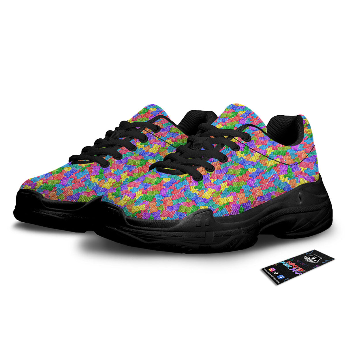 Gummy Bear Colorful Print Black Chunky Shoes-grizzshop