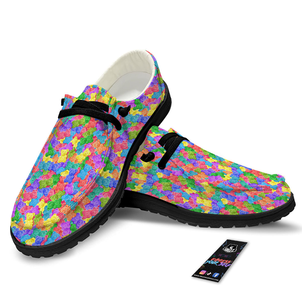Gummy Bear Colorful Print Black Loafers-grizzshop