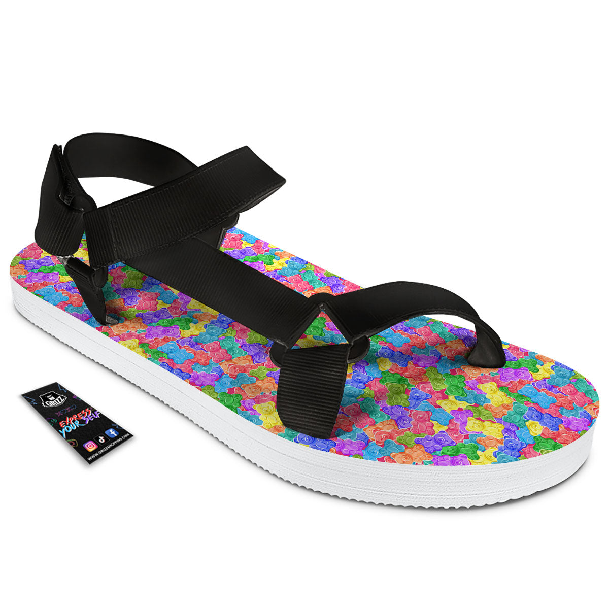 Gummy Bear Colorful Print Black Open Toe Sandals-grizzshop