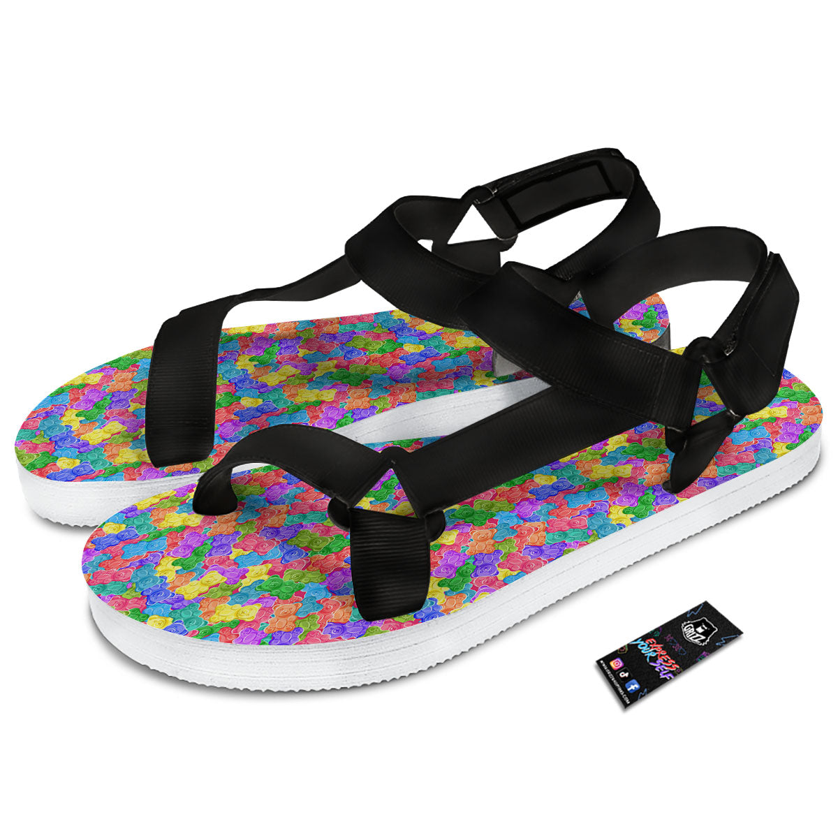 Gummy Bear Colorful Print Black Open Toe Sandals-grizzshop