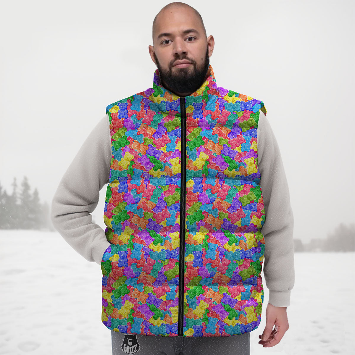 Gummy Bear Colorful Print Down Vest