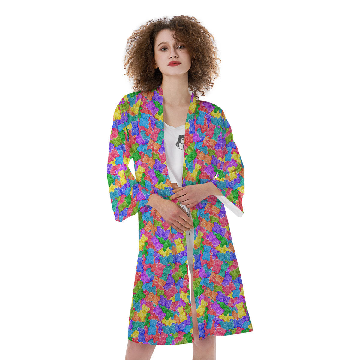 Gummy Bear Colorful Print Kimono-grizzshop