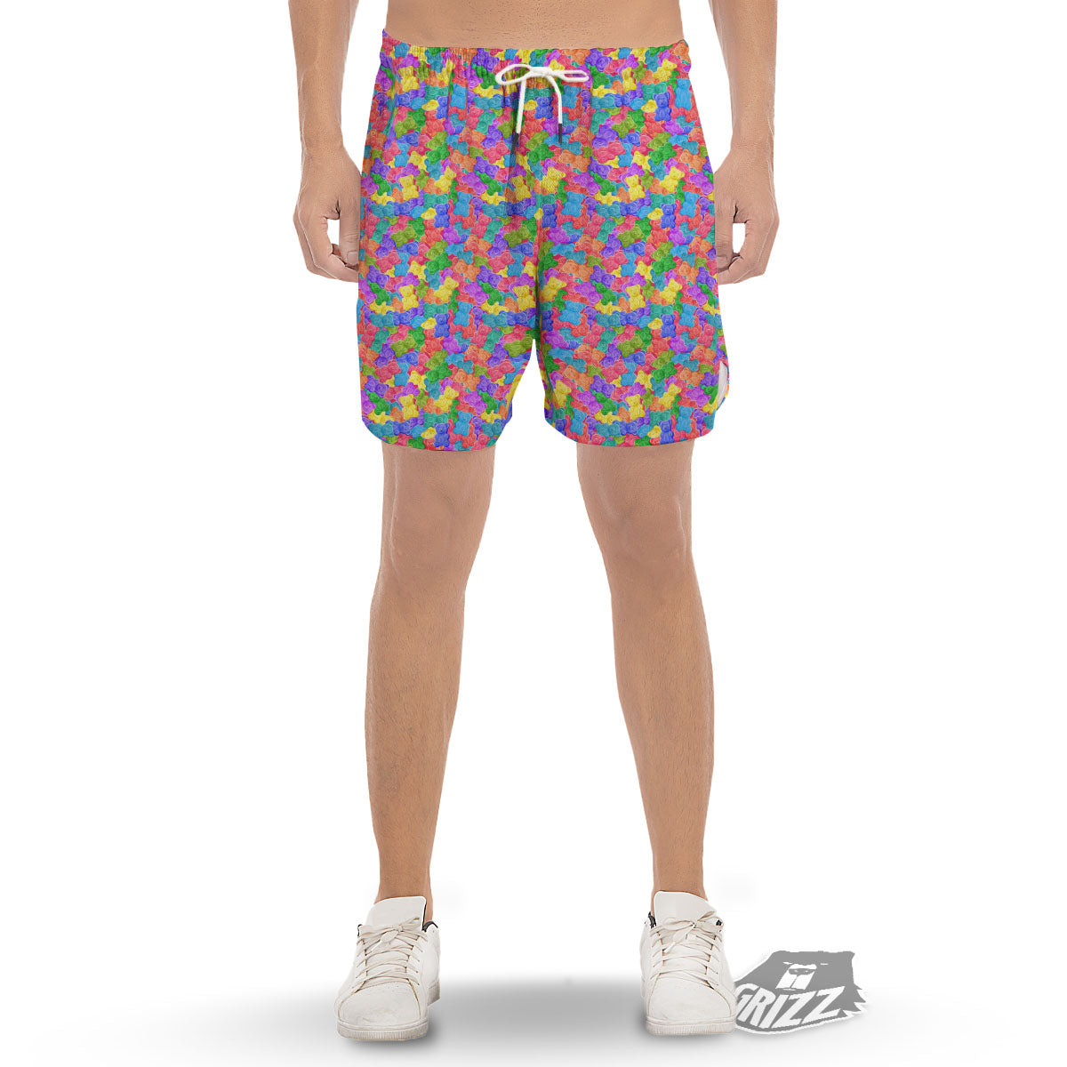 Gummy Bear Colorful Print Men's Gym Shorts-grizzshop
