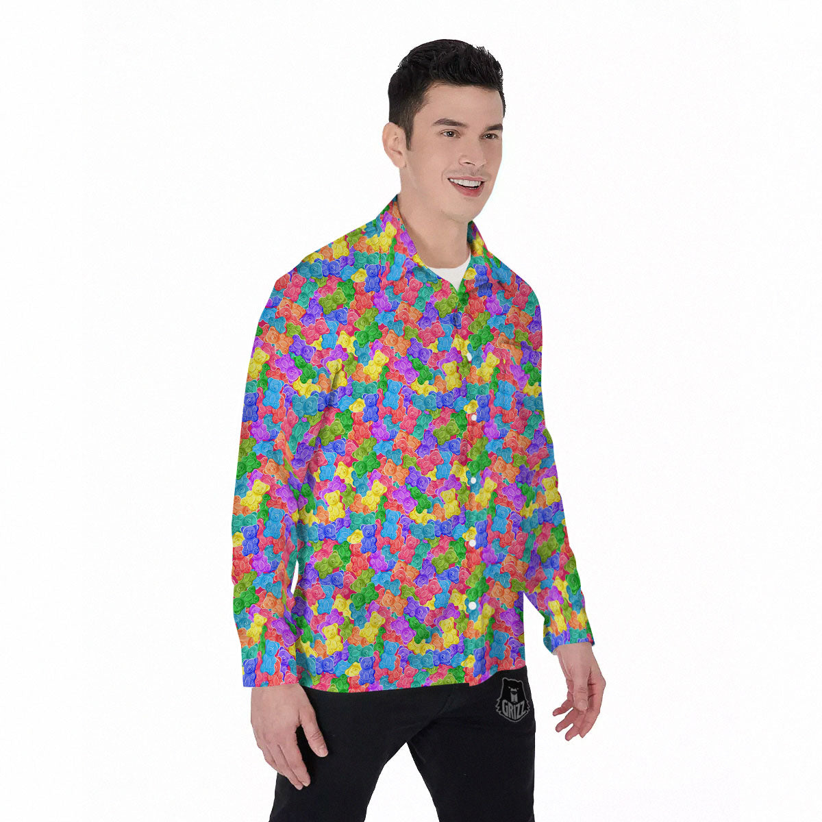 Gummy Bear Colorful Print Men's Long Sleeve Shirts-grizzshop