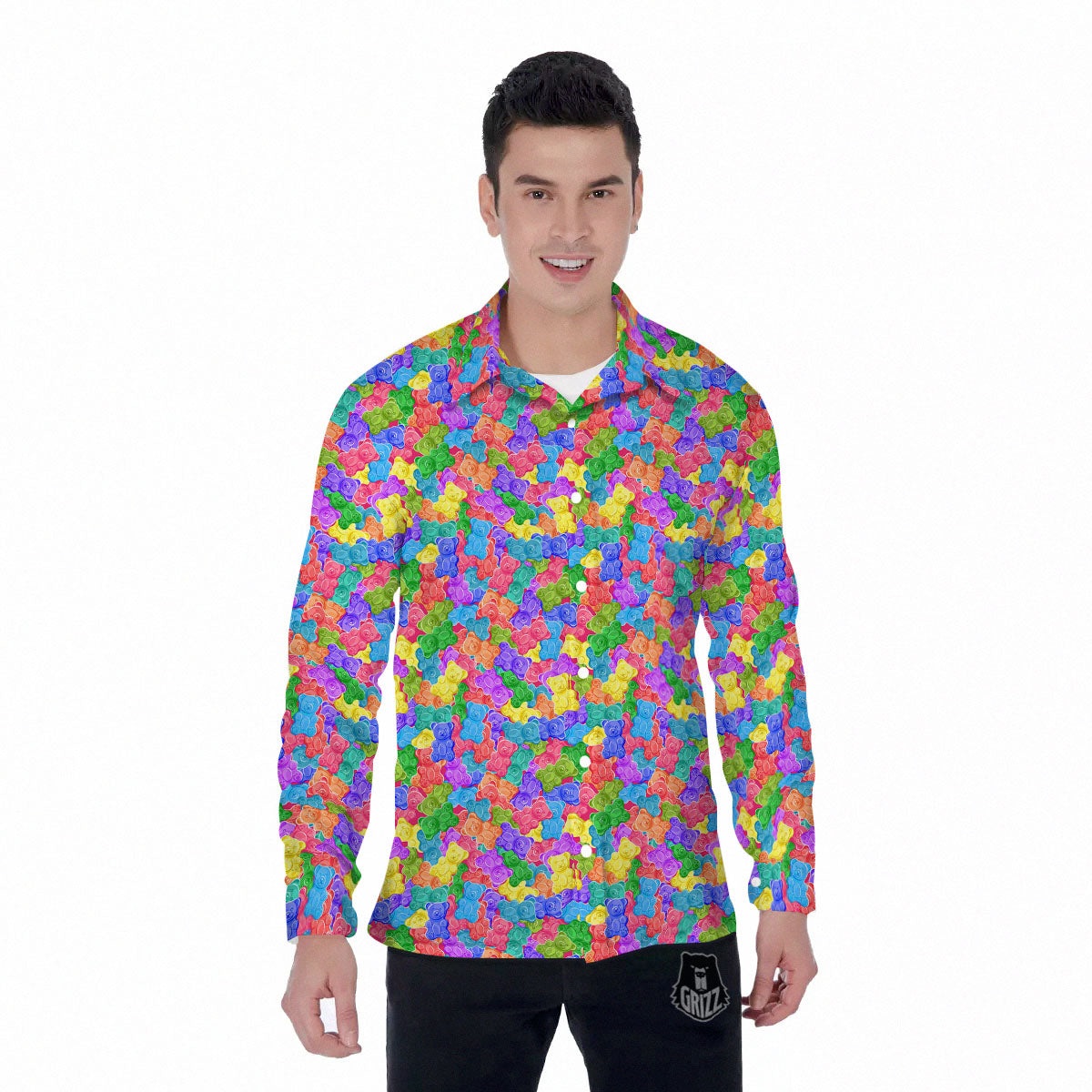 Gummy Bear Colorful Print Men's Long Sleeve Shirts-grizzshop