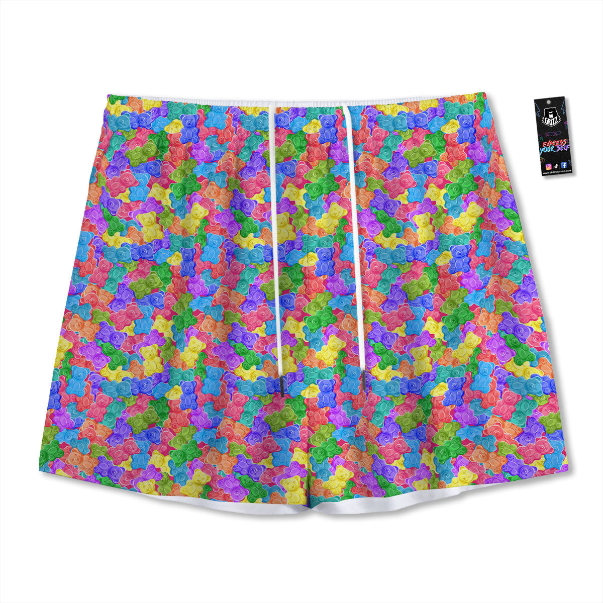 Gingham White And Grey Print Pattern Mesh Shorts