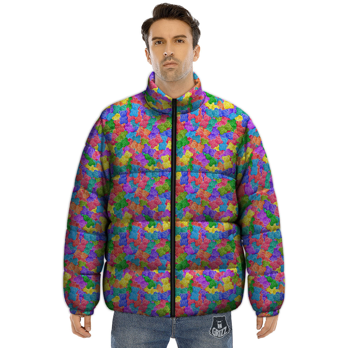 Gummy Bear Colorful Print Puffer Jacket-grizzshop